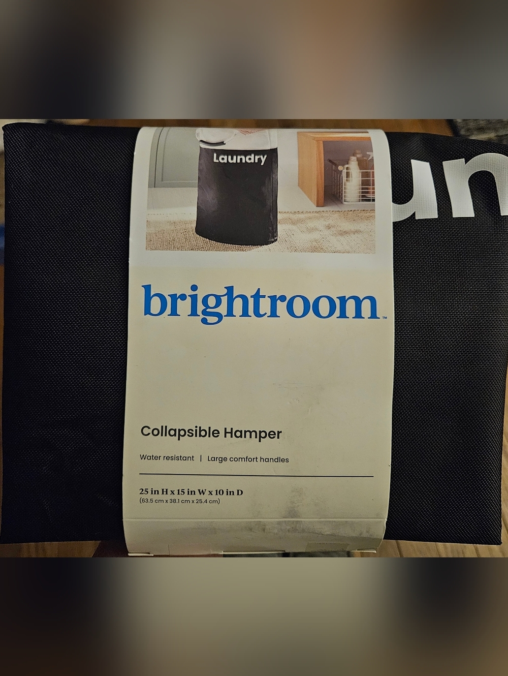 Brightroom Collapsible Hamper Scripted Laundry Black White College